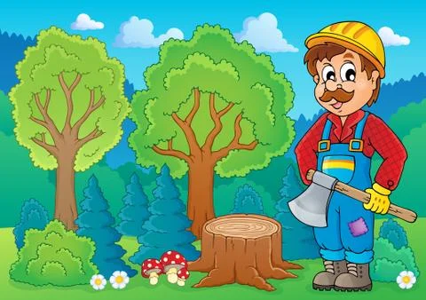 Image with lumberjack theme - illustration. Stock Illustration