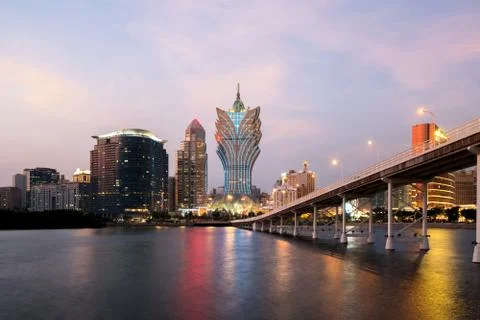 Image of Macau (Macao), China. Skyscraper hotel and casino building at downto Stock Photos