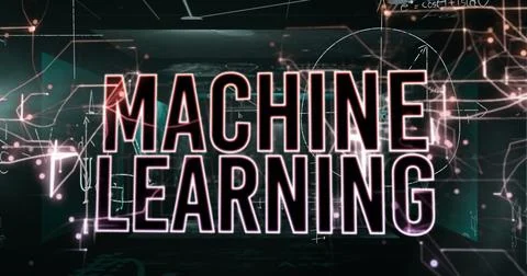 Image of machine learning text banner light trails against screens with Stock Photos