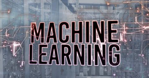 Image of machine learning text, light trails, microprocessor connections against Foto stock