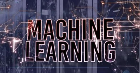 Image of machine learning text, navigation pattern over connected dots on data Stock Photos