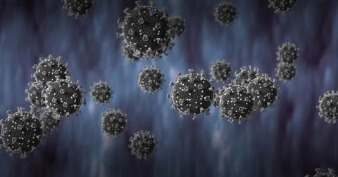 Image of macro covid 19 cells over blue background Stock-Illustration