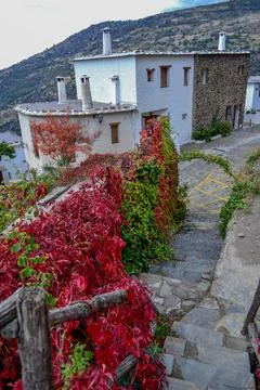 Image made from the highest flight of a staircase on a street in an Alpujarra Foto stock