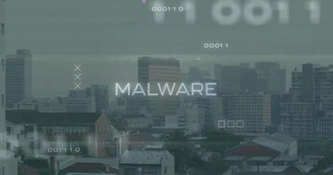 Image of malware text with data processing and computer circuit board over Stock Photos