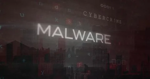 Image of malware texts, numbers, alphabets, symbol, circuit board pattern over Fotos de archivo