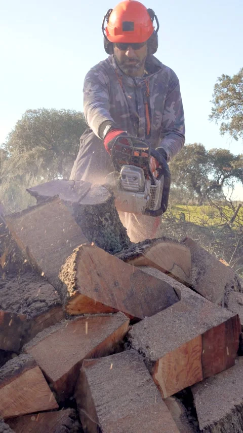 Image of a man facing the camera with a beard, orange helmet and protective.. Stock Footage 232802108