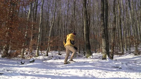 Image of man hiking at winter landscape, Zagreb, Croatia. Stock Footage 146773864