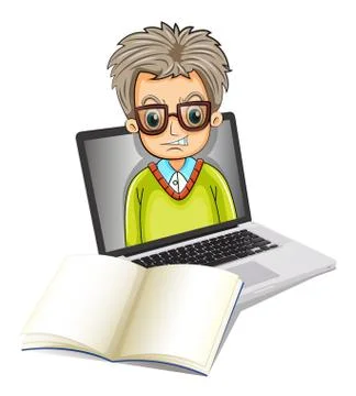 An image of a man inside a laptop with an empty notebook Stock Illustration
