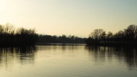 Image of man rowing alone at an artificial lake during sunset, Zagreb, Croatia. Stock Footage 105503418
