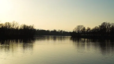 Image of mans rowing alone at an artificial lake during sunset, Zagreb, Croatia. Stock Footage 105503503