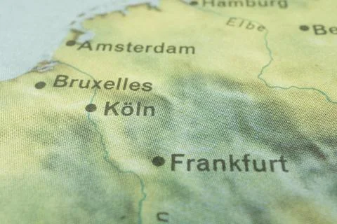 The image is a map section showing major German cities, including Amsterdam.. Stock Photos