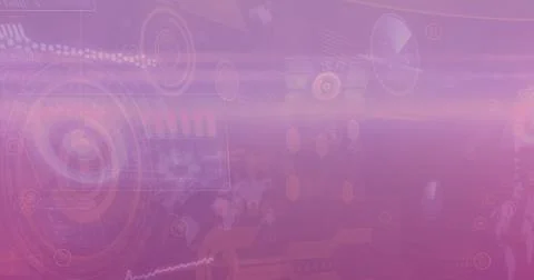 Image of maps, circles, radars, graphs over computer language against abstract Stock Photos