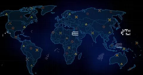 Image of markers and data processing over world map Stock Illustration