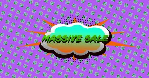Image of massive sale text over retro vibrant pattern background イラスト素材