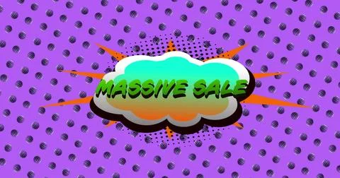 Image of massive sale text over retro vibrant pattern background 库存插图