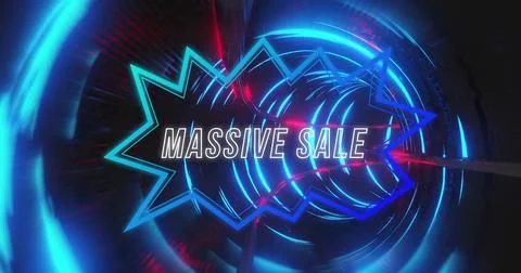 Image of massive sale text over neon pattern background Illustrazione stock