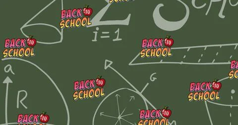 Image of math and back to school text over mathematical equations on green Stock Illustration