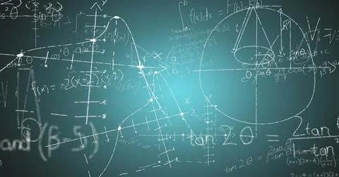 Image of math formulas on green background Stock Illustration