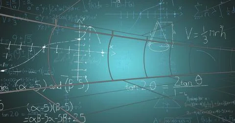 Image of math formulas on green background Stock Illustration