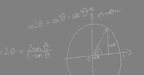 Image of math graps and data over grey background Stock Illustration