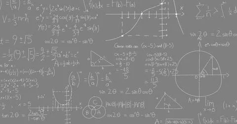 Image of math graps and data over grey background Stock Illustration