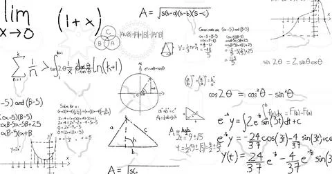 Image of math graps and data over white background Stock Illustration