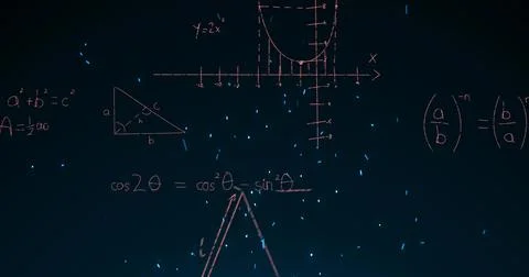 Image of math graps and data over black background Stock Illustration