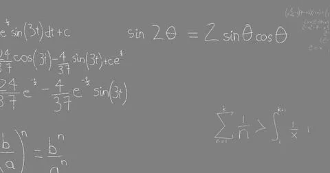 Image of math graps and data over grey background 스톡 일러스트
