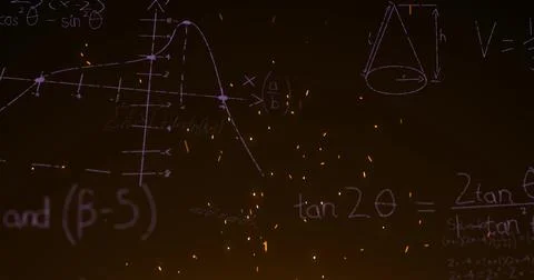 Image of math graps and data over black background Stock Illustration