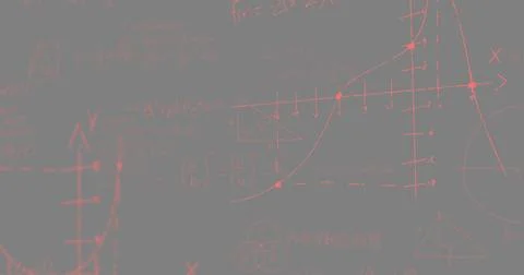 Image of math graps and data over grey background Illustrazione stock