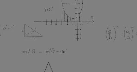 Image of math graps and data over grey background Stockillustratie