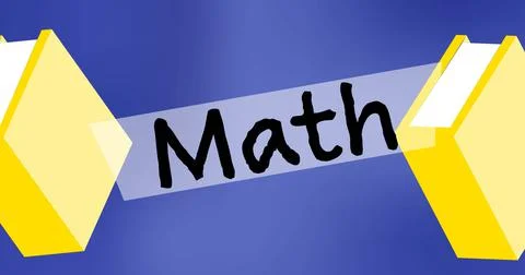 Image of math text over book digital icons on blue background Illustrazione stock