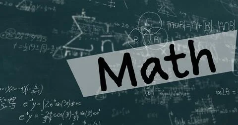 Image of math text over mathematical equations on green background Stock Photos