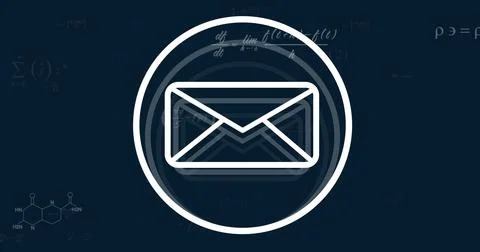 Image of mathematical data processing and email icon on dark background 스톡 일러스트