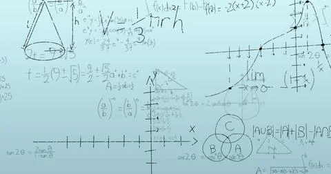 Image of mathematical data processing on blue background Stock Photos