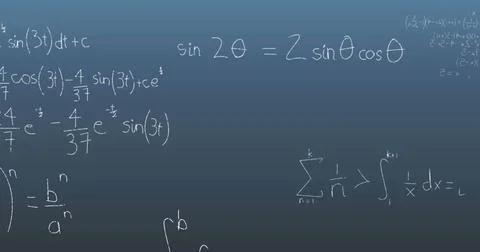 Image of mathematical data processing on blue background Stock Photos