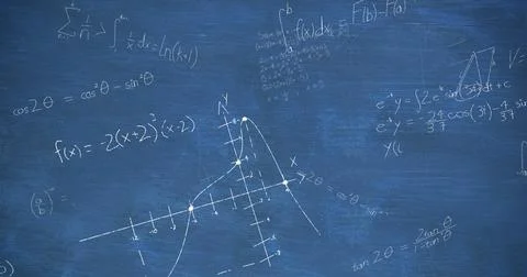 Image of mathematical data processing on blue background 写真素材