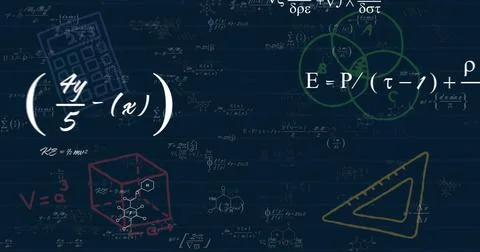 Image of mathematical data processing over dark background Stock Illustration