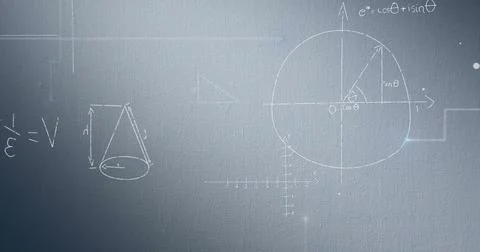 Image of mathematical data processing over grey background Stock Illustration