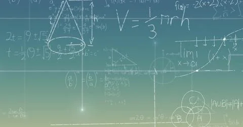 Image of mathematical data processing over blue background イラスト素材