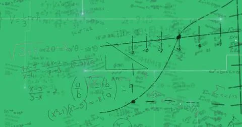 Image of mathematical data processing over green background Stock Illustration