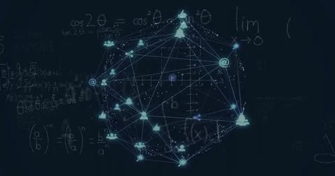Image of mathematical data processing over globe with connections 스톡 일러스트