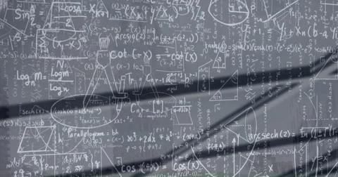 Image of mathematical data processing over grey background Stock Photos