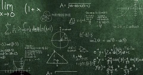 Image of mathematical data processing over green background Stock Photos