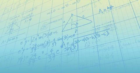 Image of mathematical data processing over blue background 写真素材