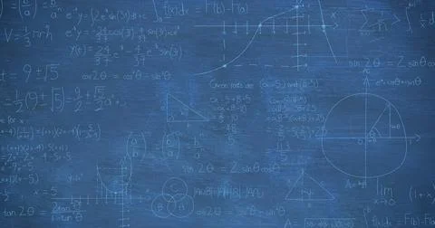 Image of mathematical data processing over blue background 스톡 사진