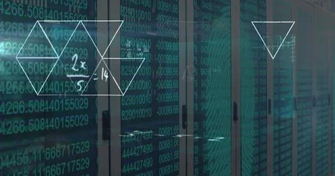 Image of mathematical data processing over computer servers Stock Photos