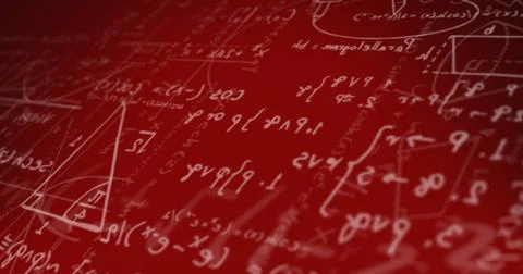 Image of mathematical data processing over red background 스톡 사진
