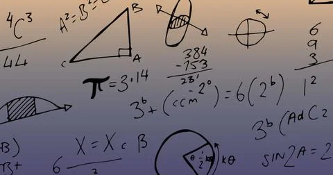 Image of mathematical data processing over blue background Foto stock