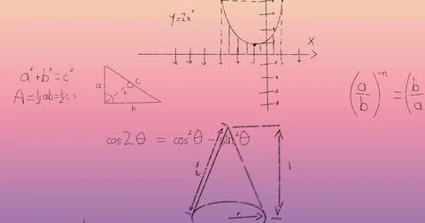 Image of mathematical data processing over pink background Stock Photos